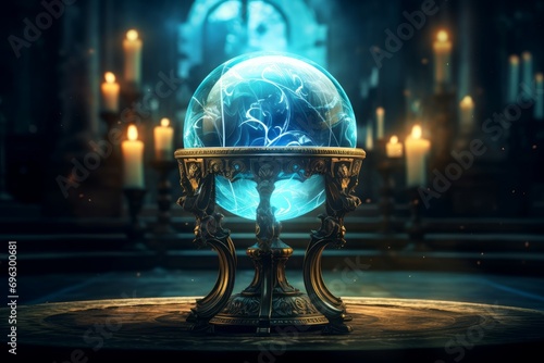 Fragile Magic glass ball. Astrology sphere teller. Generate Ai photo