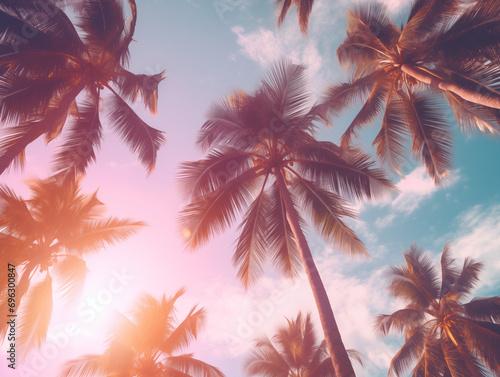 A group of palm trees are sunbathing underneath the sky  ai generated