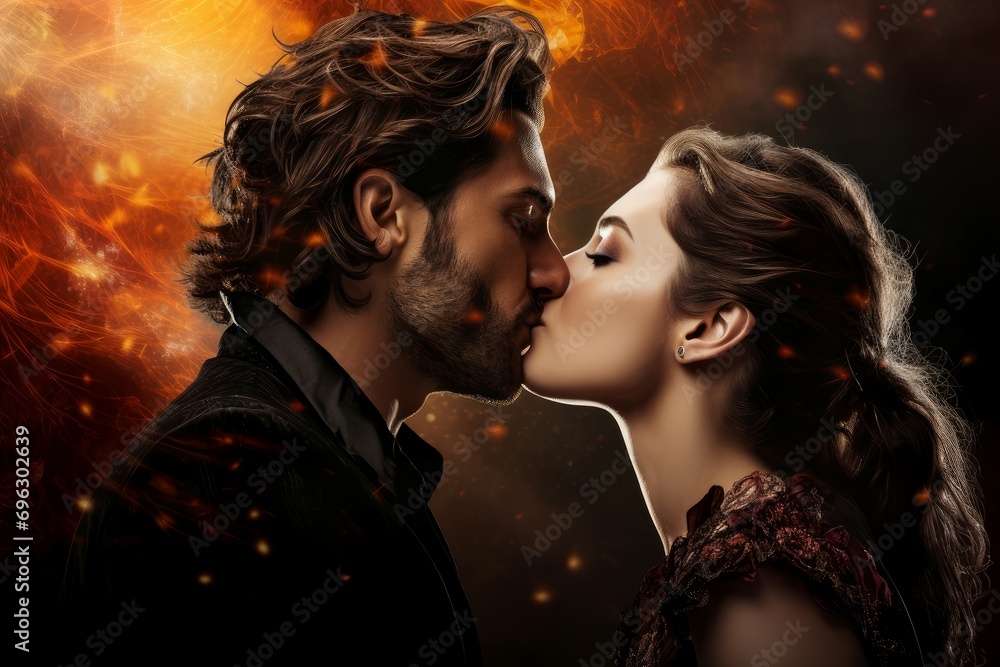 Enamored Man and woman kissing. Person love. Fictional person. Generate Ai Enamored Man and woman kissing. Person love. Fictional person. Generate Ai