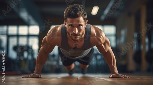 Man doing pushups in a gym