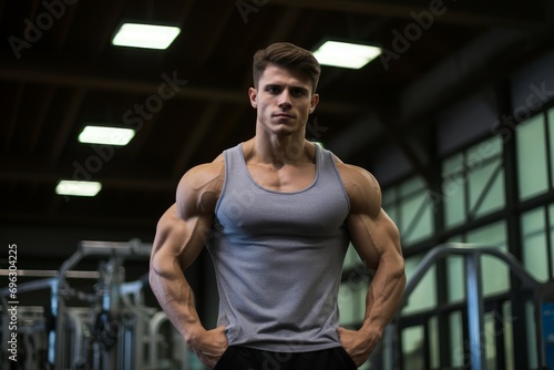 Disciplined Man muscle gym. Body adult. Generate Ai