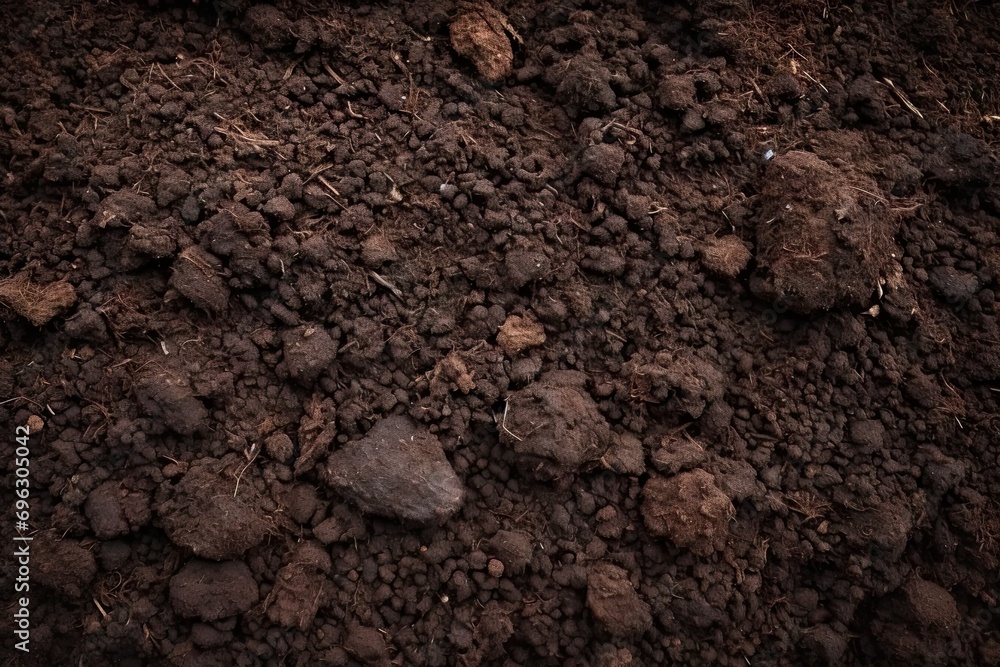 Close up exploration of nature captures raw beauty of ground beneath feet. Rich brown tones speak to essence of soil symbolizing fertility and potential for growth Close up exploration of nature captures raw beauty of ground beneath feet. Rich brown tones speak to essence of soil symbolizing fertility and potential for growth