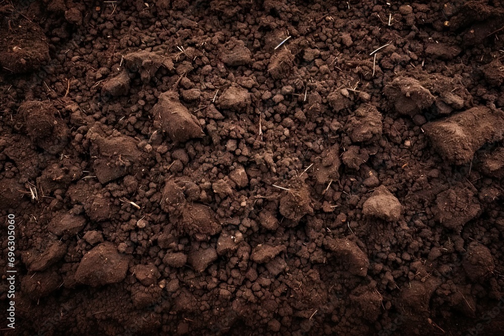 Close up exploration of nature captures raw beauty of ground beneath feet. Rich brown tones speak to essence of soil symbolizing fertility and potential for growth Close up exploration of nature captures raw beauty of ground beneath feet. Rich brown tones speak to essence of soil symbolizing fertility and potential for growth