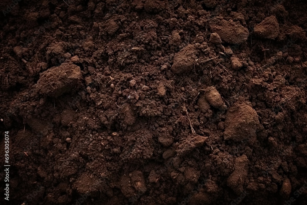 Close up exploration of nature captures raw beauty of ground beneath feet. Rich brown tones speak to essence of soil symbolizing fertility and potential for growth