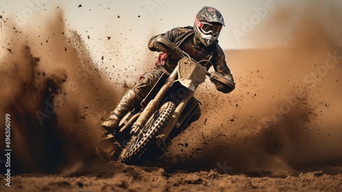 Man riding a motorbike on a motocross track 