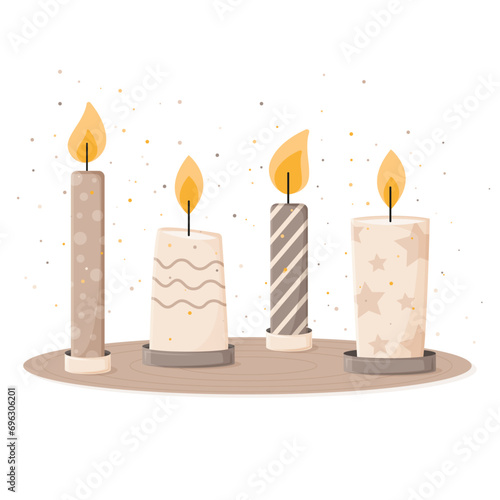 Ensemble de bougies décoratives simples et festives - Bougie décorée - Illustration vectorielle pour inviter à prier ou à célébrer un événement - Prière, culture et tradition - Chandeleur - Beige