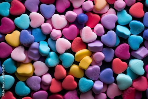 Colorful heart shaped candies on black background. Valentines day background