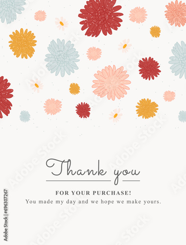 thank you card with colorful flowers decoration, suitable for greeting card, wallpaper, background design, wedding, invitation