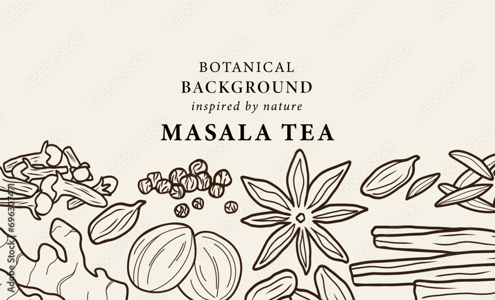 Line art masala tea spices background