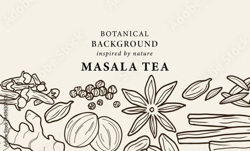 Line art masala tea spices background photo