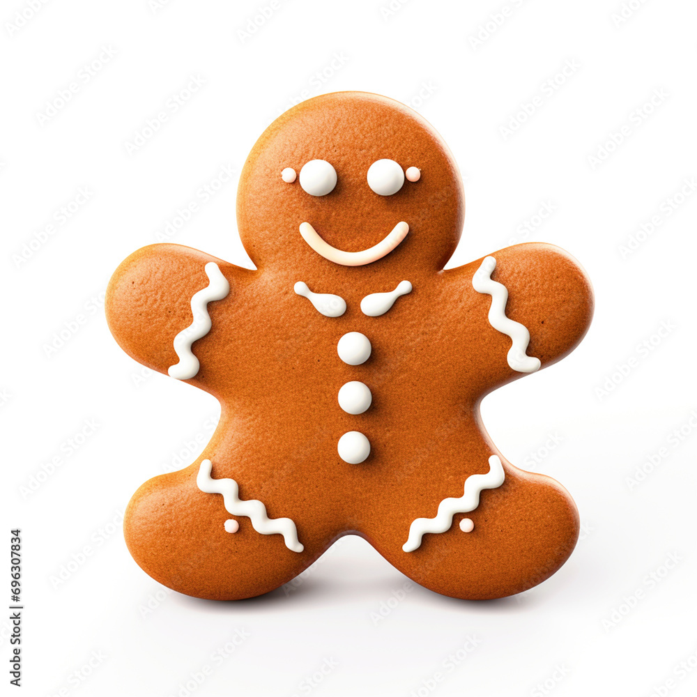 Gingerbread man shaped cookie on isolated white background - ai generative Gingerbread man shaped cookie on isolated white background - ai generative