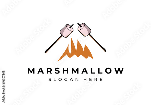 marshmallow on the fire logo vector vintage illustration design, free for text