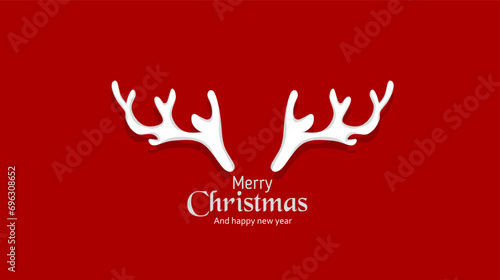 Merry Christmas  reindeer antlers design with red background and white lettering  Merry Christmas and New Year Promotional Poster or banner for Retail Promotion  Shopping card template design. 