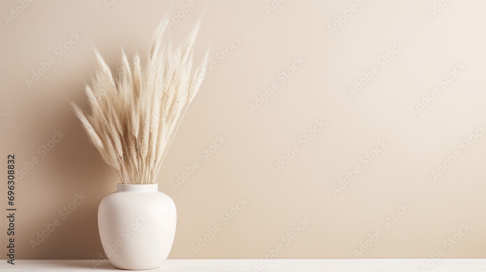 Minimal style interior, ceramic vase with pampas dry grass with placeholder