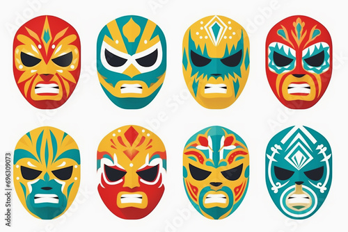 Set of masks for wrestlers Lucha libre. Mexican luchador mask design mockup set. photo