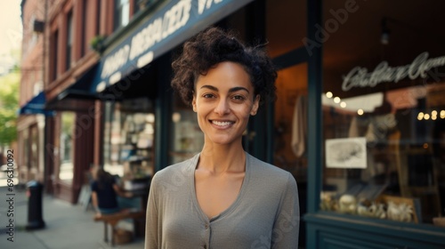 Portrait of a woman small business owner standing outside her store 