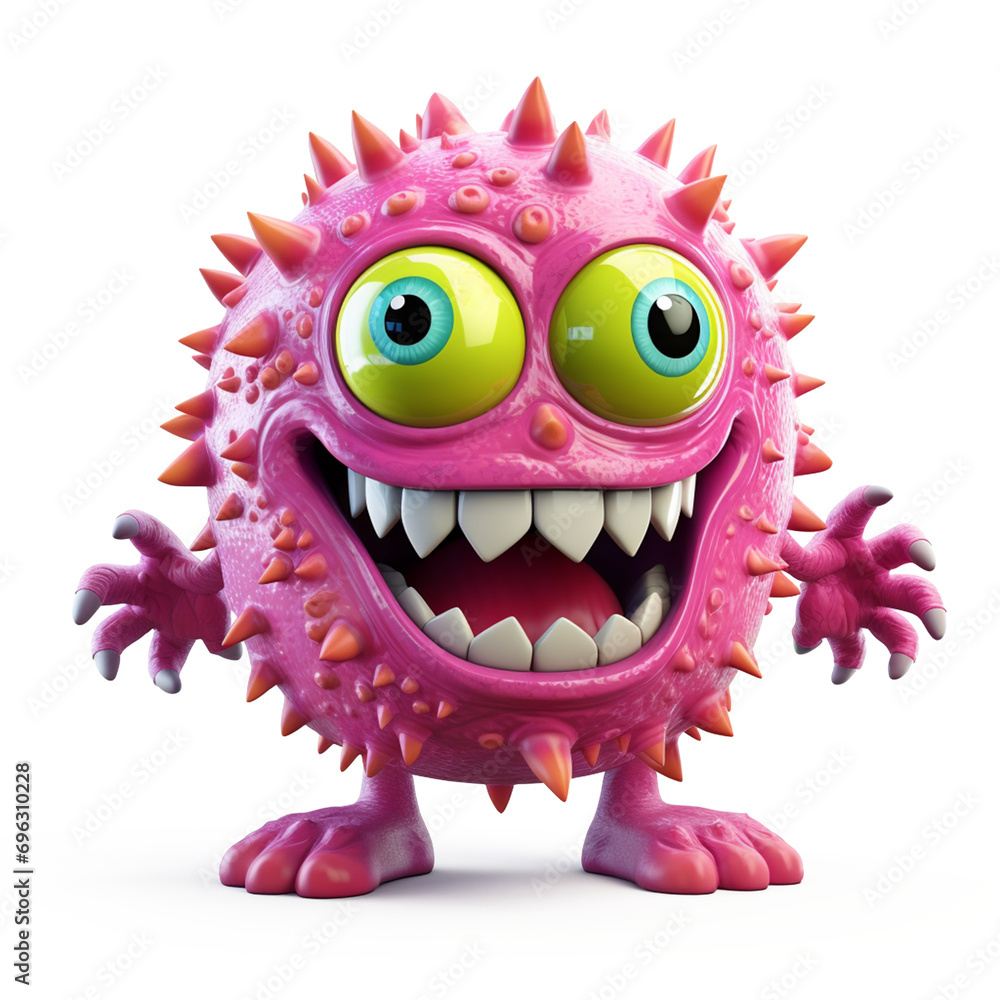 3d cartoon bacteria monster on transparent background, ai technology 3d cartoon bacteria monster on transparent background, ai technology