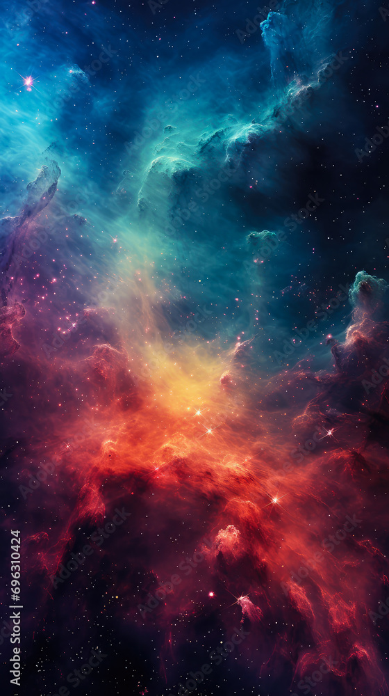 Colorful cosmic space background with nebula and stars. Astrology concept. Vertical.