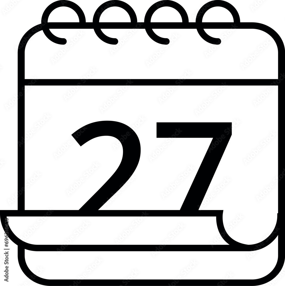 Simple calendar icon with folded page effect. Calendar with a specific day marked, day 27. Simple calendar icon with folded page effect. Calendar with a specific day marked, day 27.