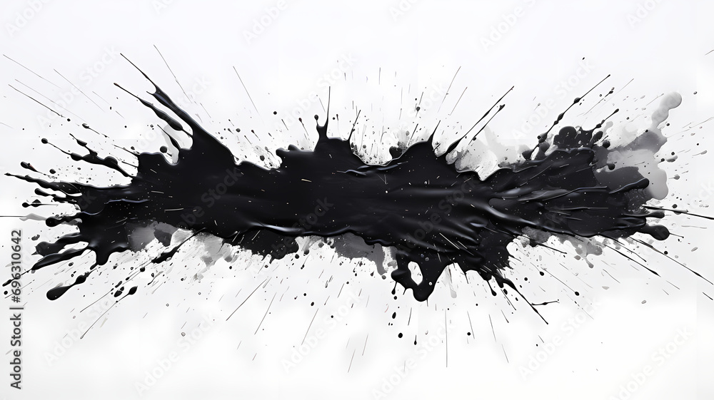 black spray paint splatter on white background, abstract art, artistic simple background