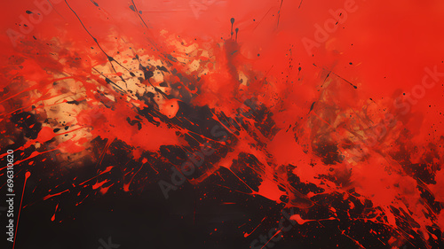 black spray paint splatter on red background, abstract art, artistic simple background