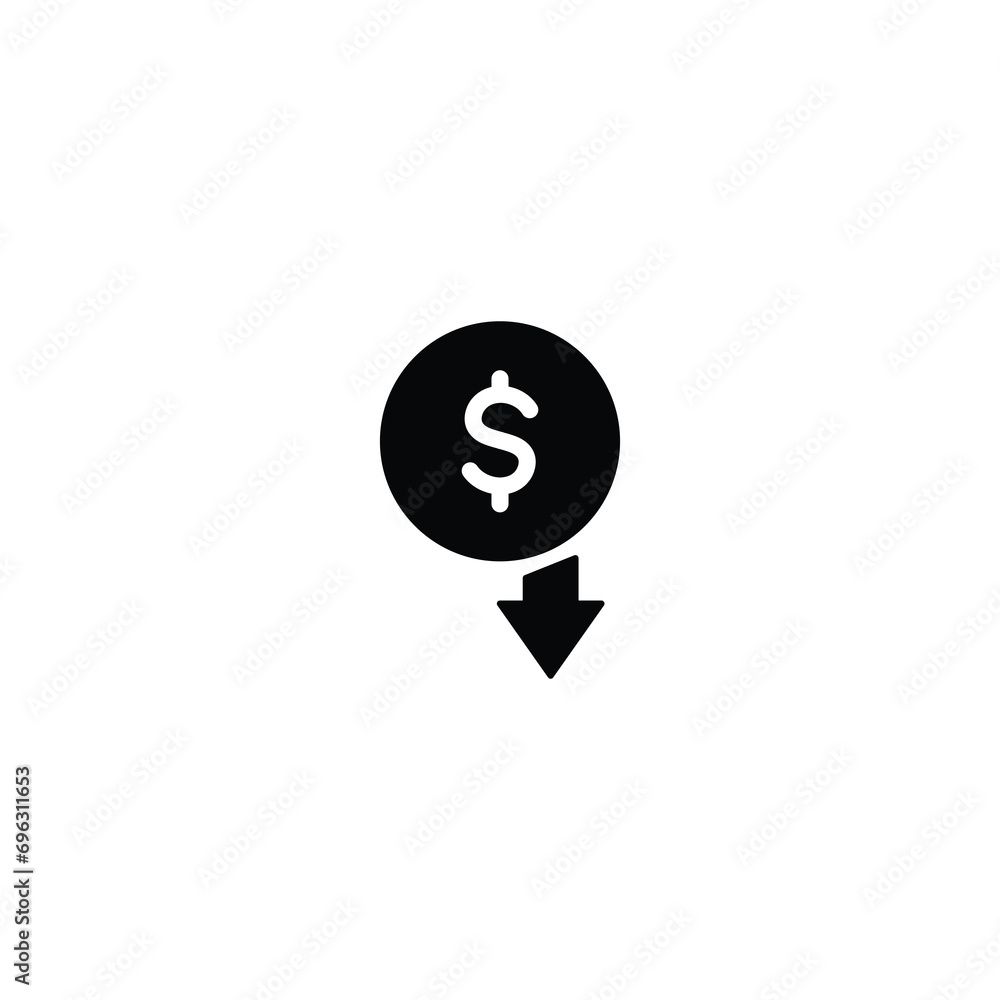 Cost reduction icon. Dollar down icon symbol vector for web site Computer and mobile app Cost reduction icon. Dollar down icon symbol vector for web site Computer and mobile app
