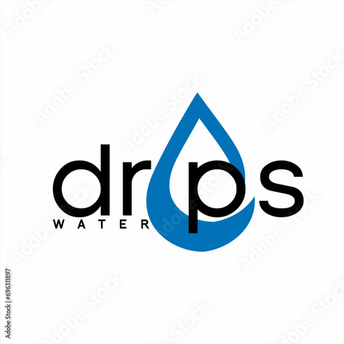 Drops water word design with water drop symbol on letter O.