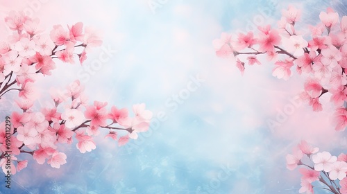 background of fresh cherry blossoms with abstract stylized floral pattern © JuJamal