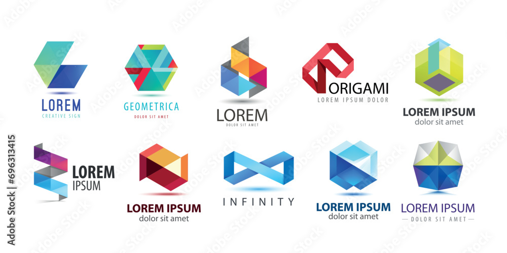 Vector set of abstract origami, geometric logos. Company business ...