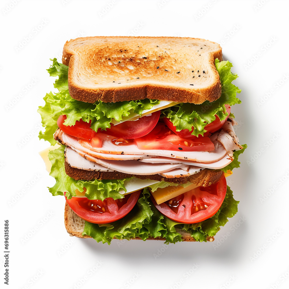 Delicious Turkey Sandwich Isolated on a white background
