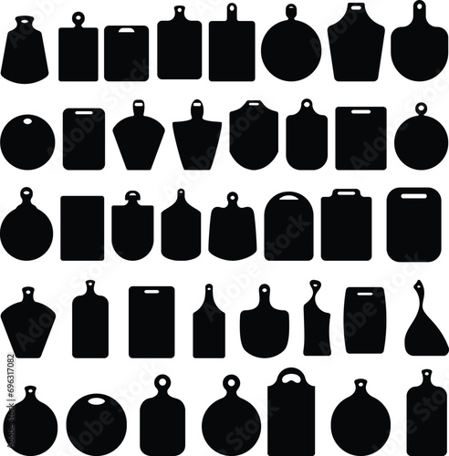 Set of kitchen cutting boards isolated on white background