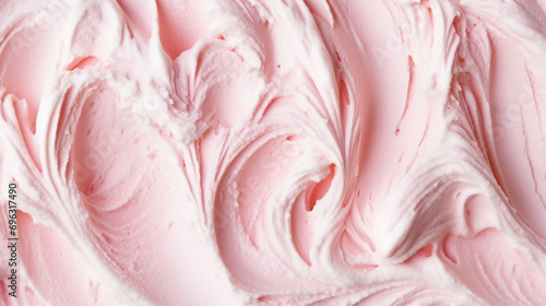 Close-up of ice cream texture. Top view of frozen pink gelato surface. Food background. Generative AI © AngrySun