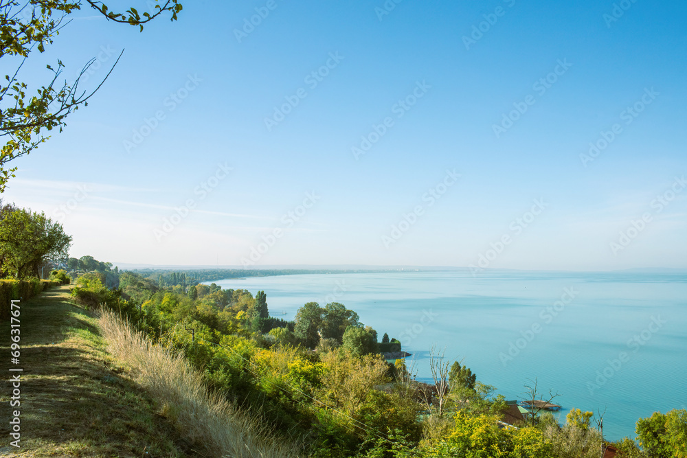 View of the Balaton lake from Balatonvilagos.Autumn season.