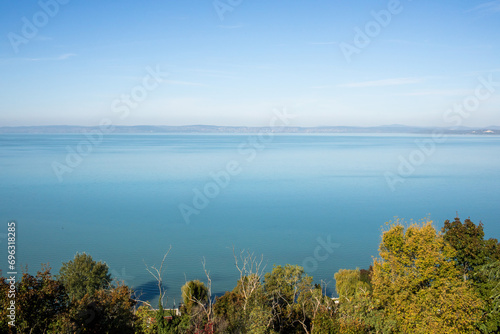 View of the Balaton lake from Balatonvilagos.Autumn season. photo