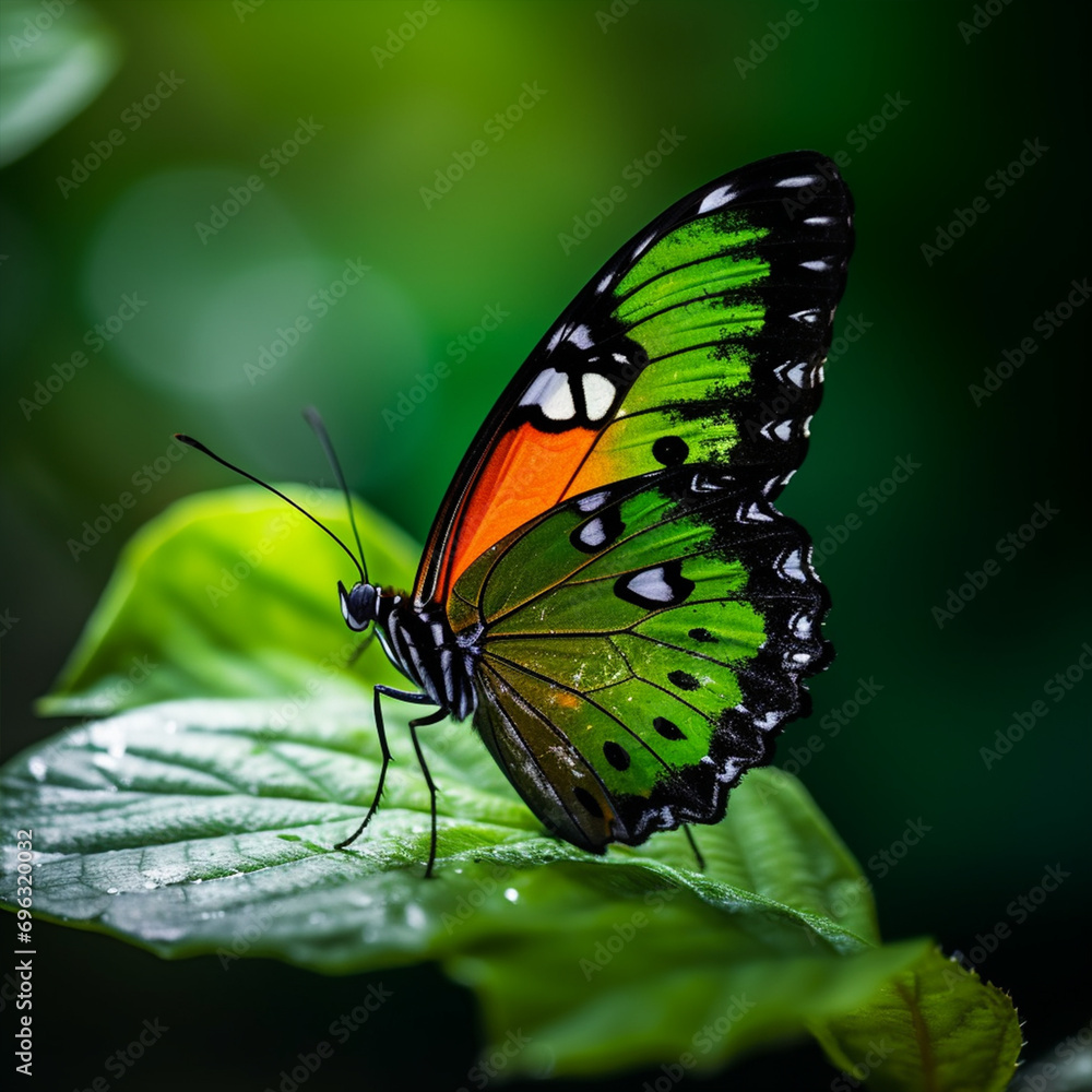 Beautiful butterfly on green leaves, ai technology Beautiful butterfly on green leaves, ai technology