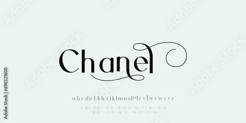 Chanel Elegant Font Uppercase Lowercase and Number. Classic Lettering Minimal Fashion Designs. Typography modern serif fonts regular decorative vintage concept. vector illustration