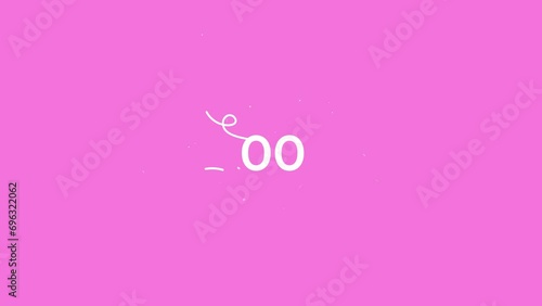 Simple countdown time motion graphic 05 to 00 with white confetti in the end on pink background. 4K resolution suitable for many video promotion photo