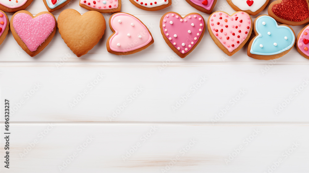 Heart-shaped cookies on white wooden table. Valentine's Day Heart-shaped cookies on white wooden table. Valentine's Day