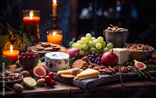 A festive Christmas grazing board filled with a curated selection of holiday-themed cheeses  crackers  and sweets