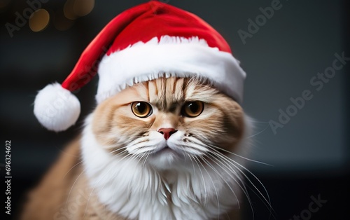 Cat wearing a Santa hat against a simple background