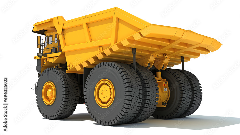 Mining Dump Truck heavy construction machinery 3D rendering on white background Mining Dump Truck heavy construction machinery 3D rendering on white background