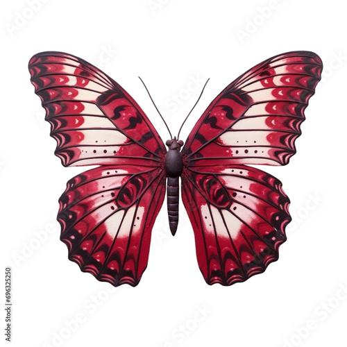 A white and red butterfly in transparent background and  in the style of dark magenta