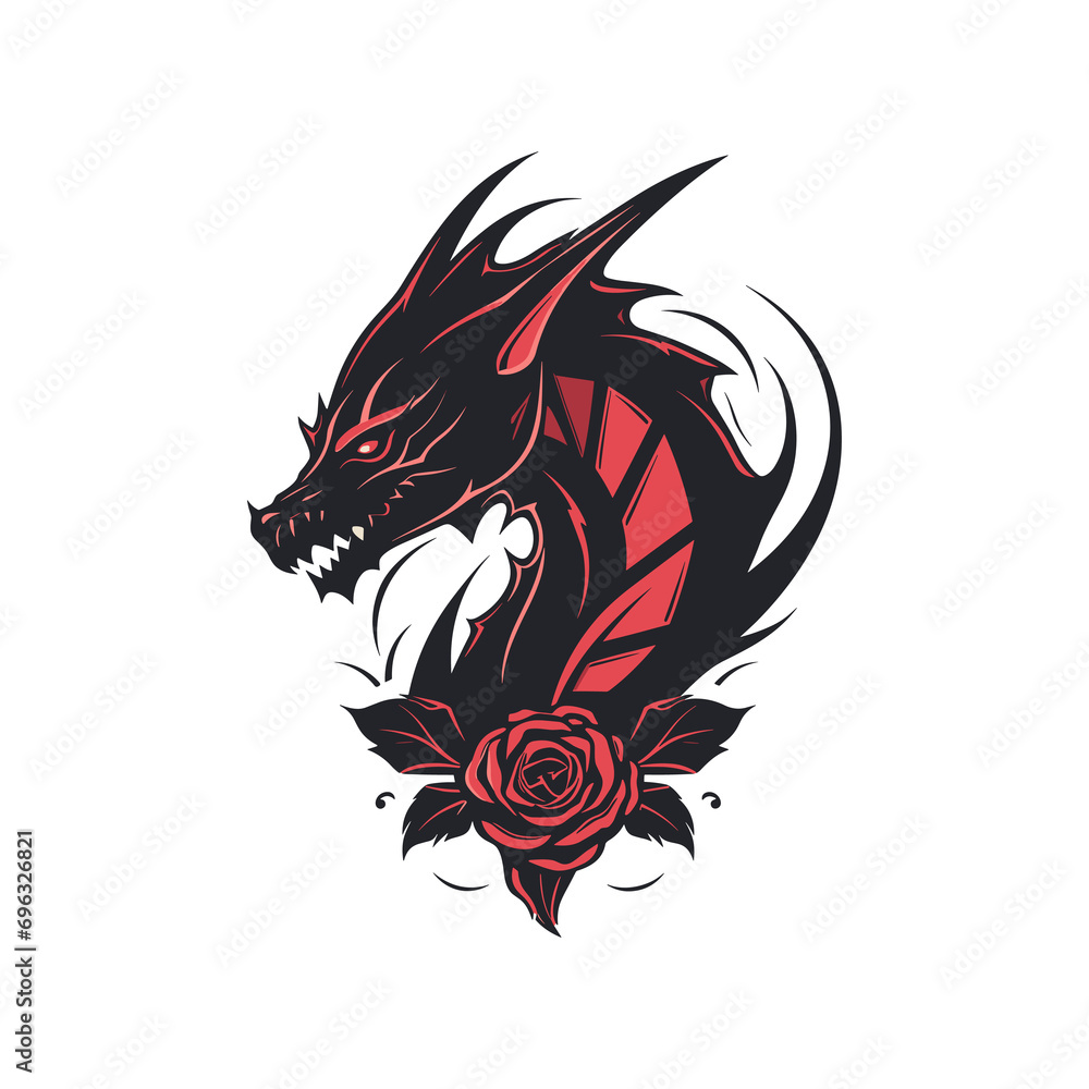 Minimalist illustration of a dragon with a distinctive rose tattoo illustration dragon t shirt Minimalist illustration of a dragon with a distinctive rose tattoo illustration dragon t shirt