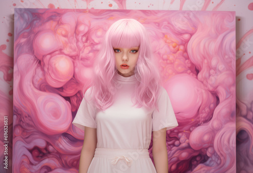 Wallpaper Mural Creative pastel pink concept of a young artist presenting her masterpiece on canvas. Generative AI. Torontodigital.ca