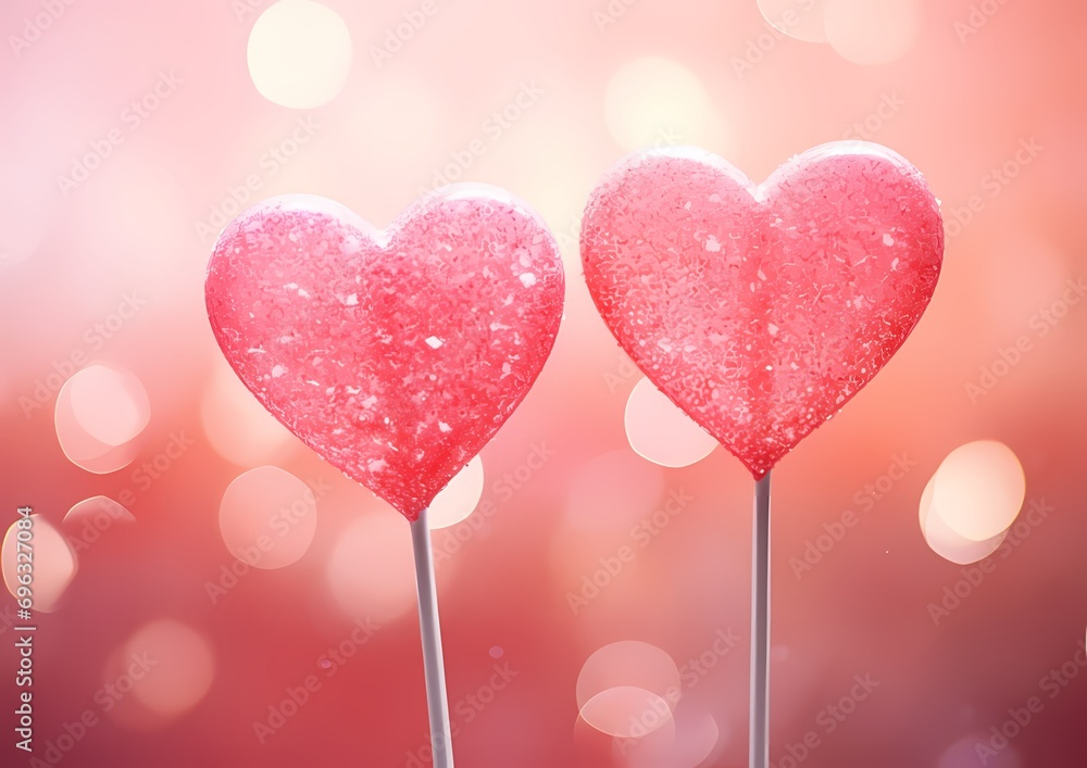 Glittering pink valentine background with two hearts