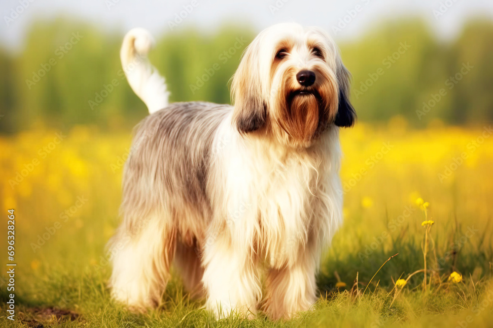 Small Vendeen Basset Griffon purebred beautiful breed of dog, background nature Small Vendeen Basset Griffon purebred beautiful breed of dog, background nature