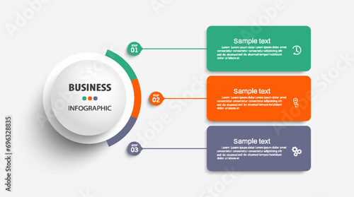 Modern business infographic template with 3 options or steps. Can be used for workflow layout, diagram, annual report, web design	