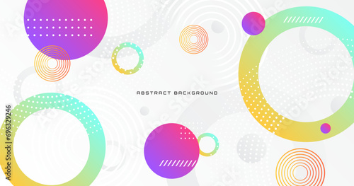 White geometric abstract background overlap layer on bright space with colorful shape decoration. Modern graphic design element circles style concept for banner, flyer, card, cover, or brochure