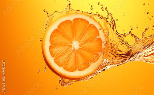 a slice of orange with water splashing