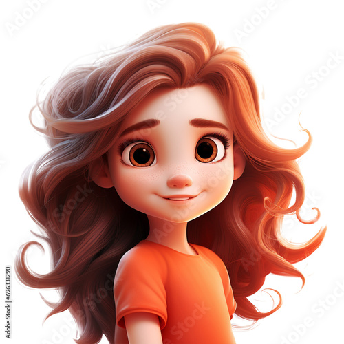 Cute cartoon girl character on transparent background  ai technology